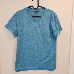 Carbon Mens short sleeve V neck tee shirt with raw hem on sleeves and neck